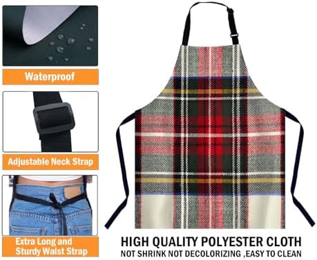 Red and White Wool Plaid Scottish Tartan Pattern Kitchen Apron - Image 3