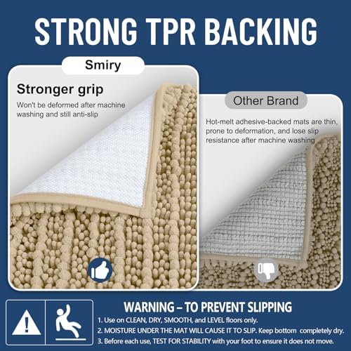 Smiry Bathroom Rugs 47X24, Extra Soft Rubber Backing Chenille Bath Mats - Image 3