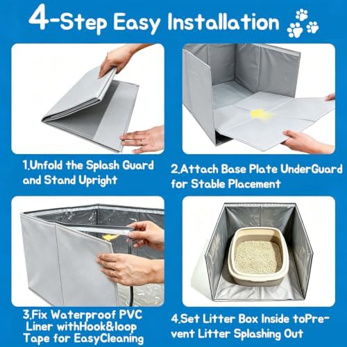 Extra Large 27"x22"x17" Cat Litter Box Enclosure Splash Guard, Foldable PVC - Image 4