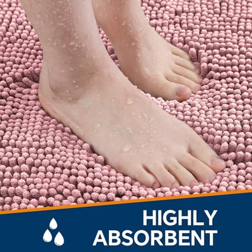 Chenille Bathroom Rug 20"x32" Blush, Non-Slip Plush Bath Mat - Image 4