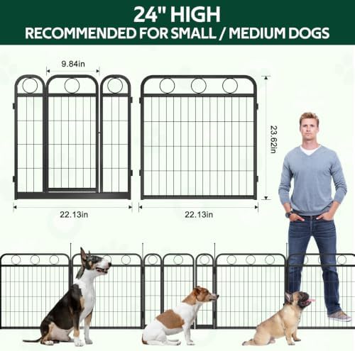 Dog Playpen Indoor Outdoor, 24 Inch 12 Panel Metal Dog Pen - Image 2