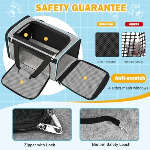 HUANLANG Large Cat Carrier Soft Sided Travel Pet Carrier Airline Approved - Image 4