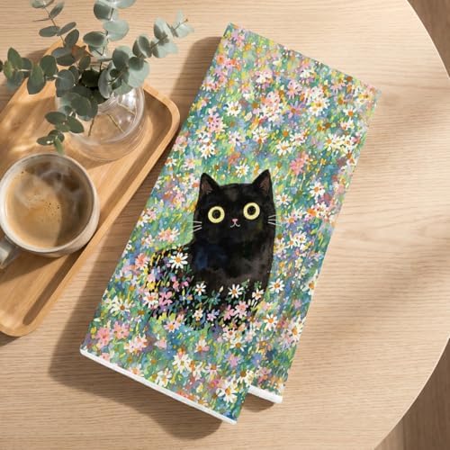 Cute Cat Kitchen Towels 24x14 Inch, Cats Gifts Floral Reusable Dish Towels - Image 3