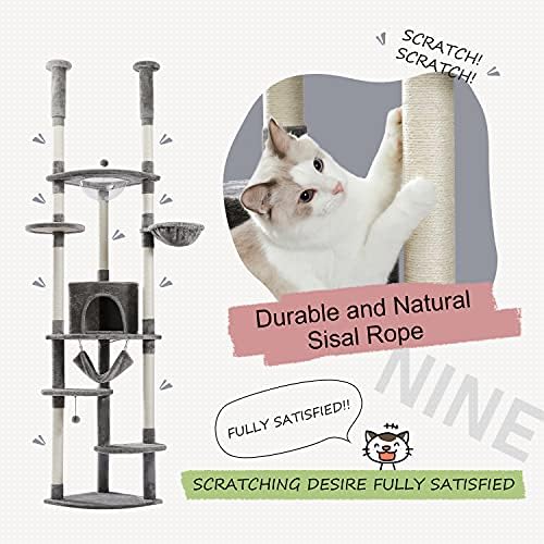 PEQULTI Floor to Ceiling Cat Tree, 92.9-101.6in Adjustable Cat Tower - Image 4