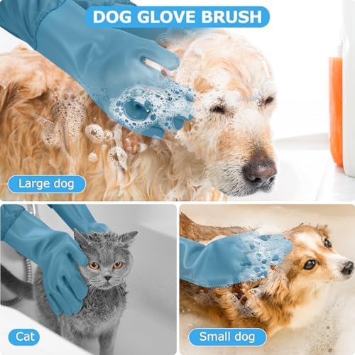 Dog washing gloves | Pet grooming gloves | Extra Long Arms 17.3in, hazy blue - Image 5