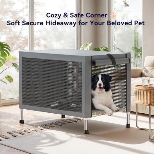 Medium Elevated Dog Crate with Removable Cover, Stainless Steel Dog Kennel - Image 4