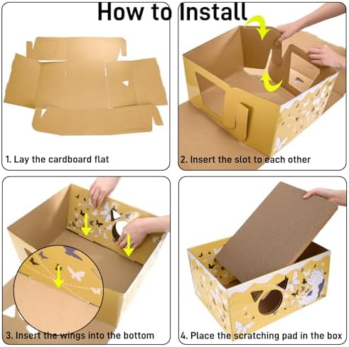 Tlence 2 Pack Cardboard Cat Scratcher Box, Butterfly Pattern Cat Hideaway House - Image 4
