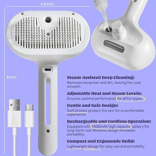 Cat Steam Brush, 3 in 1 Pet Hair Removal Tool, Self Cleaning Steamy Cat Brush - Image 3