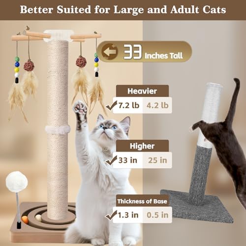 Tall Cat Scratching Post, 33 Inch Sisal Scratcher - Image 2