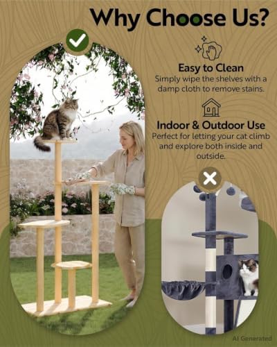 60" Tall Weatherproof Outdoor Cat Tree Tower, Solid Natural Wood - Image 3