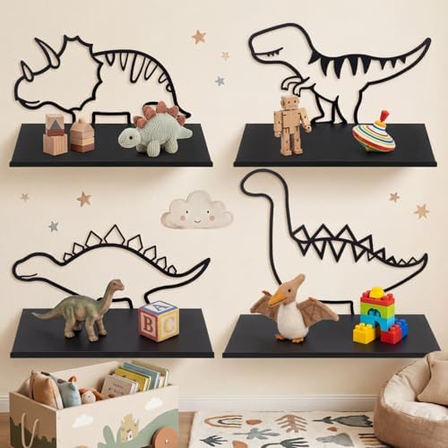 Sieral 4 Pcs Dinosaur Wall Shelf Metal Dinosaur Wall Decor Bookshelf by Sieral