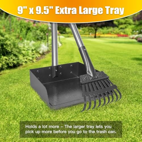TOOGE Metal Pooper Scooper for Dogs Heavy Duty Long Handle Rake & XL Tray - Image 2
