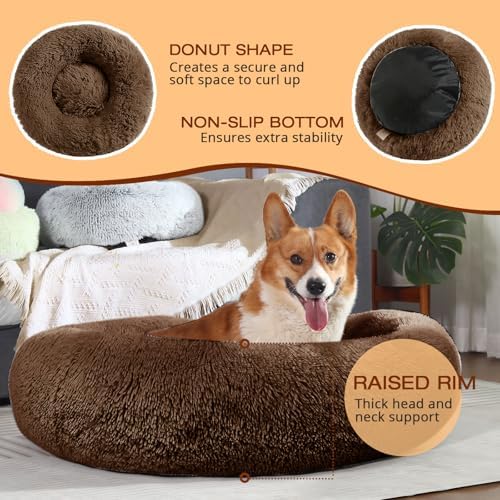JOLLYVOGUE Dog Bed, Calming Anti-Anxiety Large Dog Bed, Fluffy Donut Cushion - Image 5