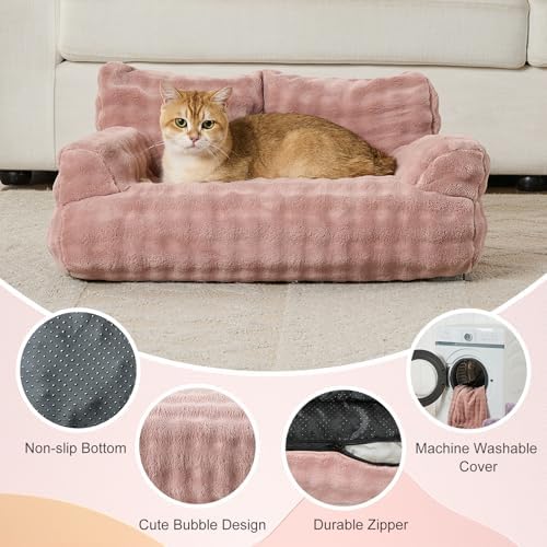 Cat Couch Bed, Cute Pet Sofa for Indoor Cats, Dusty Pink - Image 3