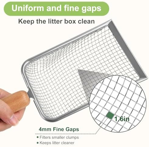 XBX Cat Litter Scoop with Holder – Metal Mesh Litter Scooper, Wooden Handle - Image 4