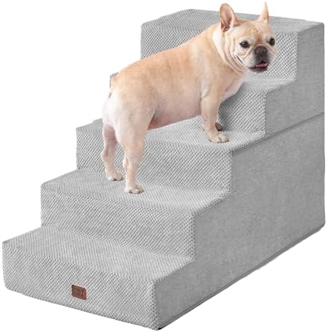 EHEYCIGA Dog Stairs for High Bed 25" H, Extra Wide Dog 5-Step, Light Grey by EHEYCIGA