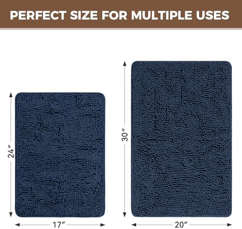 Bcoimo Bath Rug Mat Sets, 2 Piece High Absorbent Chenille Bathroom Mat Navy - Image 2