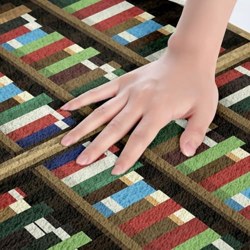 Manfei Pixel Bookshelf Shaggy Bathroom Mat, Pixelated Bookcase Vedio Game Bath - Image 4