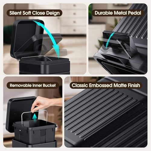 CEROELDA Small Trash Can with Lid-1.3 Gal-Dog Poop Trash Can Outside-Black - Image 5