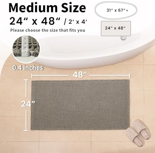 Waffle Bath Mat, Boho Bathroom Rugs Non Slip Washable - Image 2