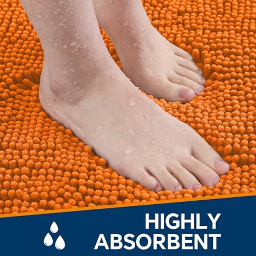Chenille Bathroom Rug 30"x50" Orange, Large Plush Bath Mat - Image 4