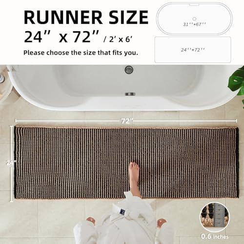 TYUU Waffle Runner Rug Bathroom, Long Boho Bath Mat, 72x24 Khaki & Black - Image 2
