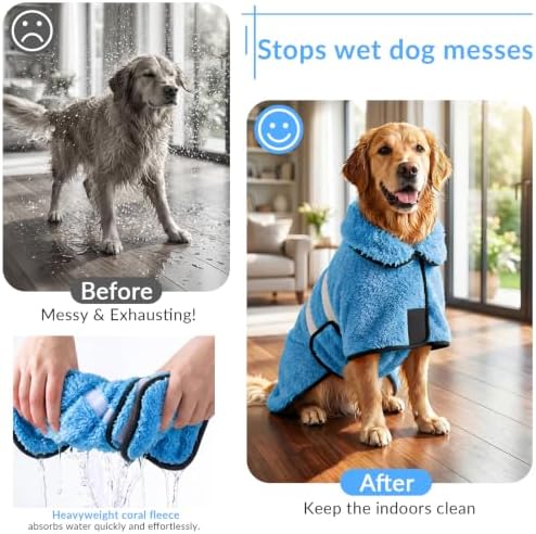Dog Bathrobe, Super Absorbent for Small to Large Dogs, Light Blue M - Image 2
