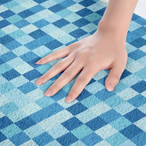 Pixelated Miners Theme Bath Rug, Geometric Check Video Games Shaggy Absorbent - Image 4