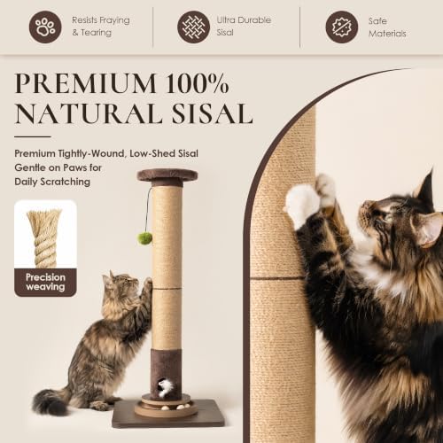 36" Cat Scratching Post, Extra-Thick Natural Sisal Scratcher Post - Image 5