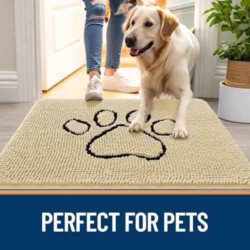 OLANLY Dog Door Mat for Muddy Paws 48x30, Paw Print Design Chenille Mud Mat - Image 6