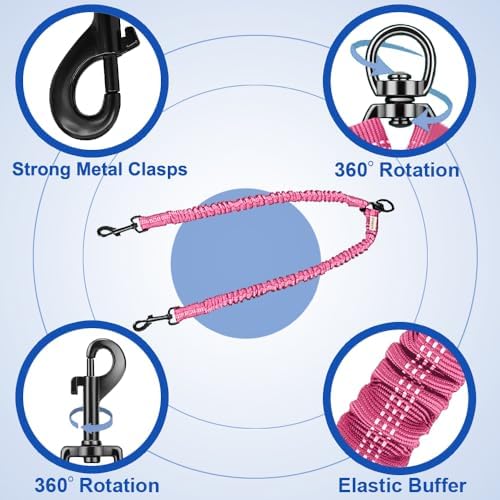 Double Dog Leash, No Tangle Dual Leash, 360° Swivel Tangle Free Bungee - Image 2