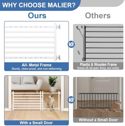 Malier Indoor Dog Gate with Door, 26-41" Extra Wide Full Metal Pet Gate Short - Image 2
