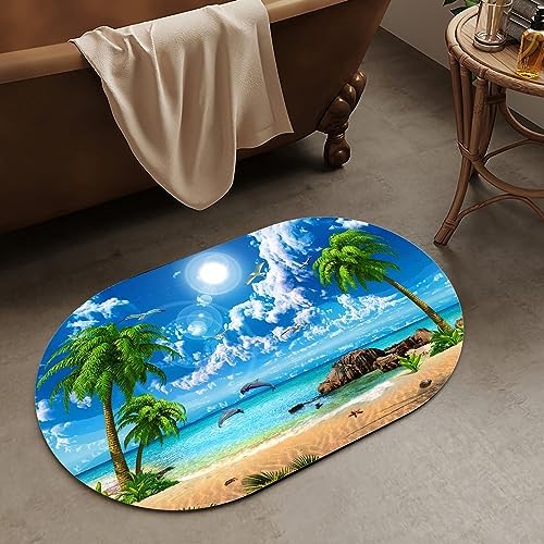 Summer Coconut Beach Dolphins Super Absorbent Quick-Drying Bathroom Mat Rug - Image 2