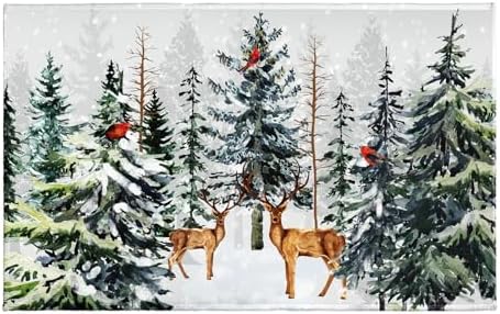 Pine Tree Bath Rug Winter Forest Deer Bathtub Mats 20X32 Inch Non Slip by Giwawa
