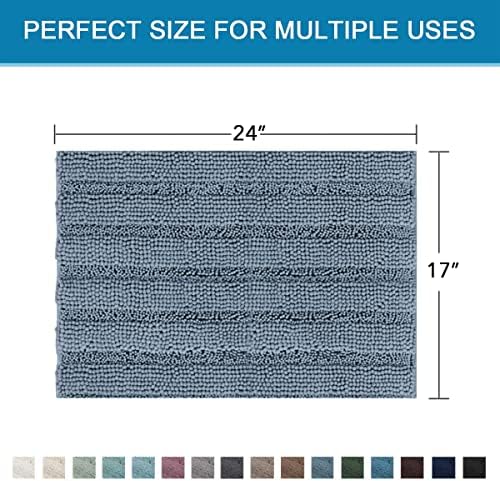 H.VERSAILTEX Bath Rug Non Slip Chenille Striped 17" x 24" Absorbent Soft Shaggy - Image 2