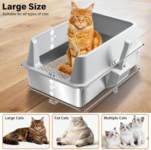 2 Pack Stainless Steel Litter Box, XL Metal Cat Litter Box - Image 2