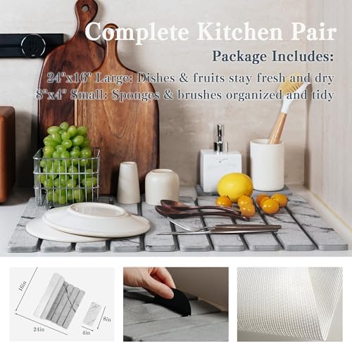 2pcs Stone Dish Drying Mat for Kitchen Counter, Quick-Dry Diatomaceous Earth - Image 2