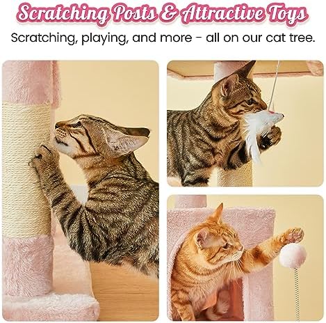 MWPO 70.1-Inch Pink Large Cat Tree, Plush Cat Condo - Image 5