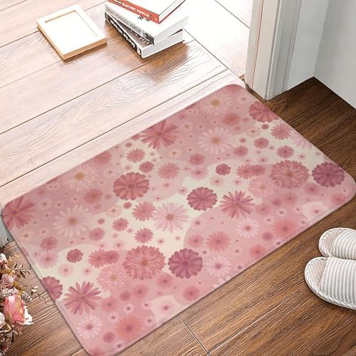 Pink Flowers Bath Mat 24x16 Inch Non-Slip Soft Microfiber Bathroom Rugs - Image 6