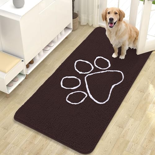 OLANLY Dog Door Mat for Muddy Paws 47x24, Paw Print Design Chenille Mud Mat by OLANLY