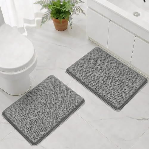 Bcoimo Bath Rug Mat Sets, 2 Piece Extra Soft Chenille Gray Bathroom Mat Set by Bcoimo