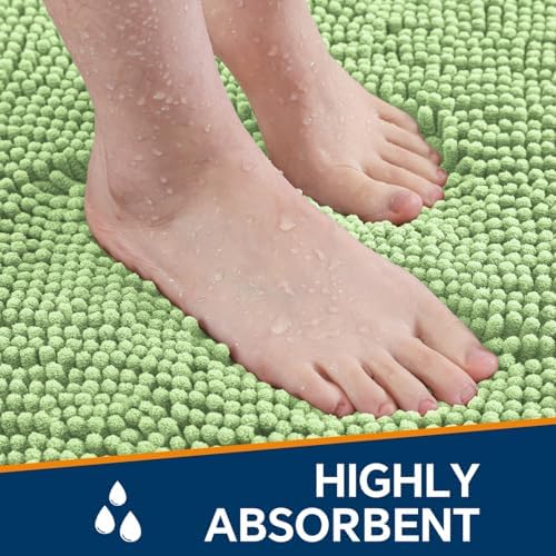 Chenille Bathroom Rug 20"x32" Seafoam Green, Non-Slip Bath Mat - Image 4