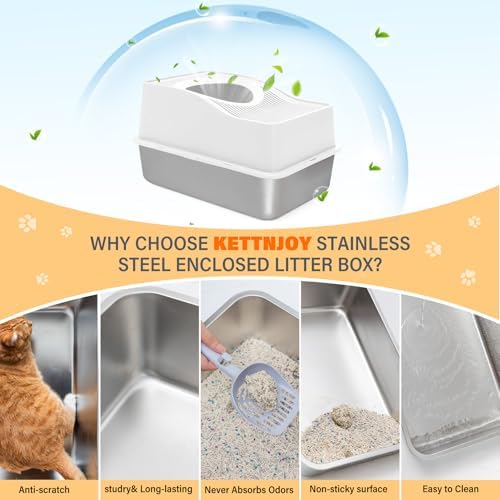 Top Entry Cat Litter Box with Lid, Stainless Steel Enclosed Cat Kitty Litterbox - Image 6