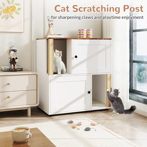 Yafylly Double Litter Box Enclosure Furniture, Cat Litter Cabinet Hidden - Image 5