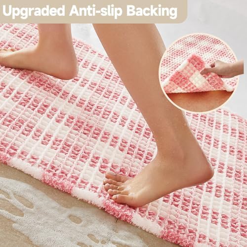 TYUU Waffle Bath Mat, Cute Bathroom Rugs Non Slip, 36x24 Pink & White - Image 4