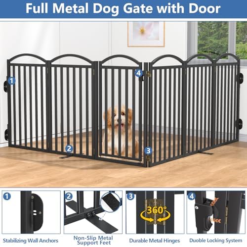 Malier Metal Freestanding Dog Gates, Outdoor Indoor Dog Fences, Extra Wide - Image 4