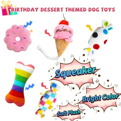 lilfrd 9Pcs Pink Dog Birthday Toy Set, Squeaky Hat Bandana Gift - Image 5