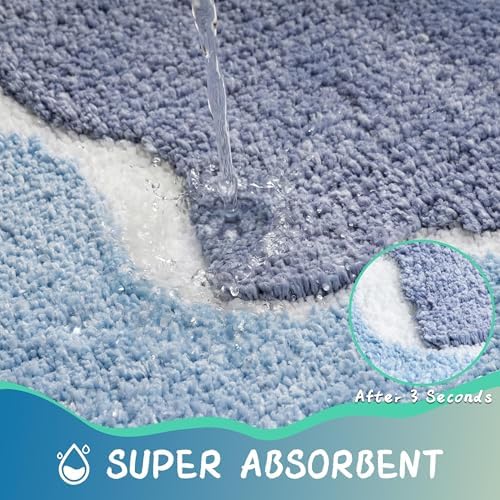 Blue Bathroom Rugs Cute Fluffy Plush Microfiber Absorbent - Image 5