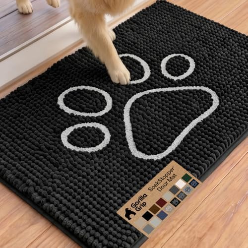 GORILLA GRIP SoakSTOPPER Dog Door Mat, Machine Wash Dry, 36x24 Black White by GorillaGrip