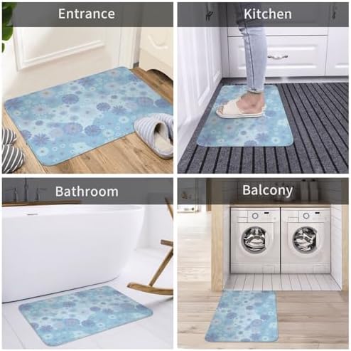 Blue Floral Bath Mat 24x16 Inch Non-Slip Soft Microfiber Bathroom Rugs Washable - Image 7